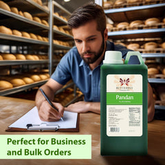 Butterfly Pandan Flavoring Extract beside a coffee cup for cafe-inspired drinks.