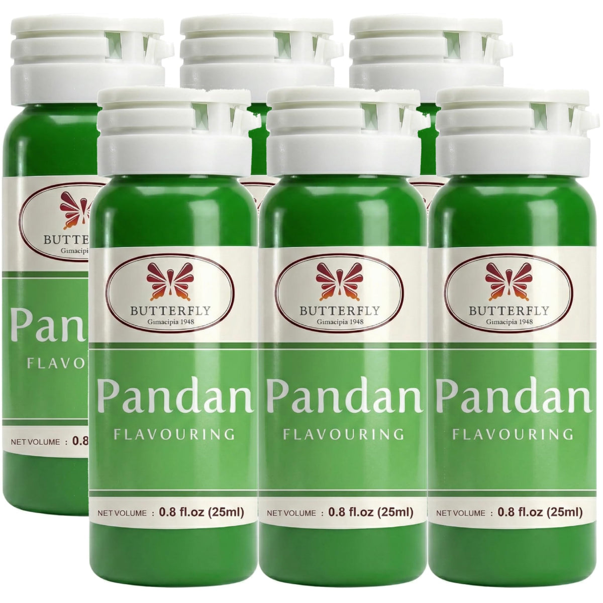 Butterfly Pandan flavoring extract six-pack bottles for flavorful baking