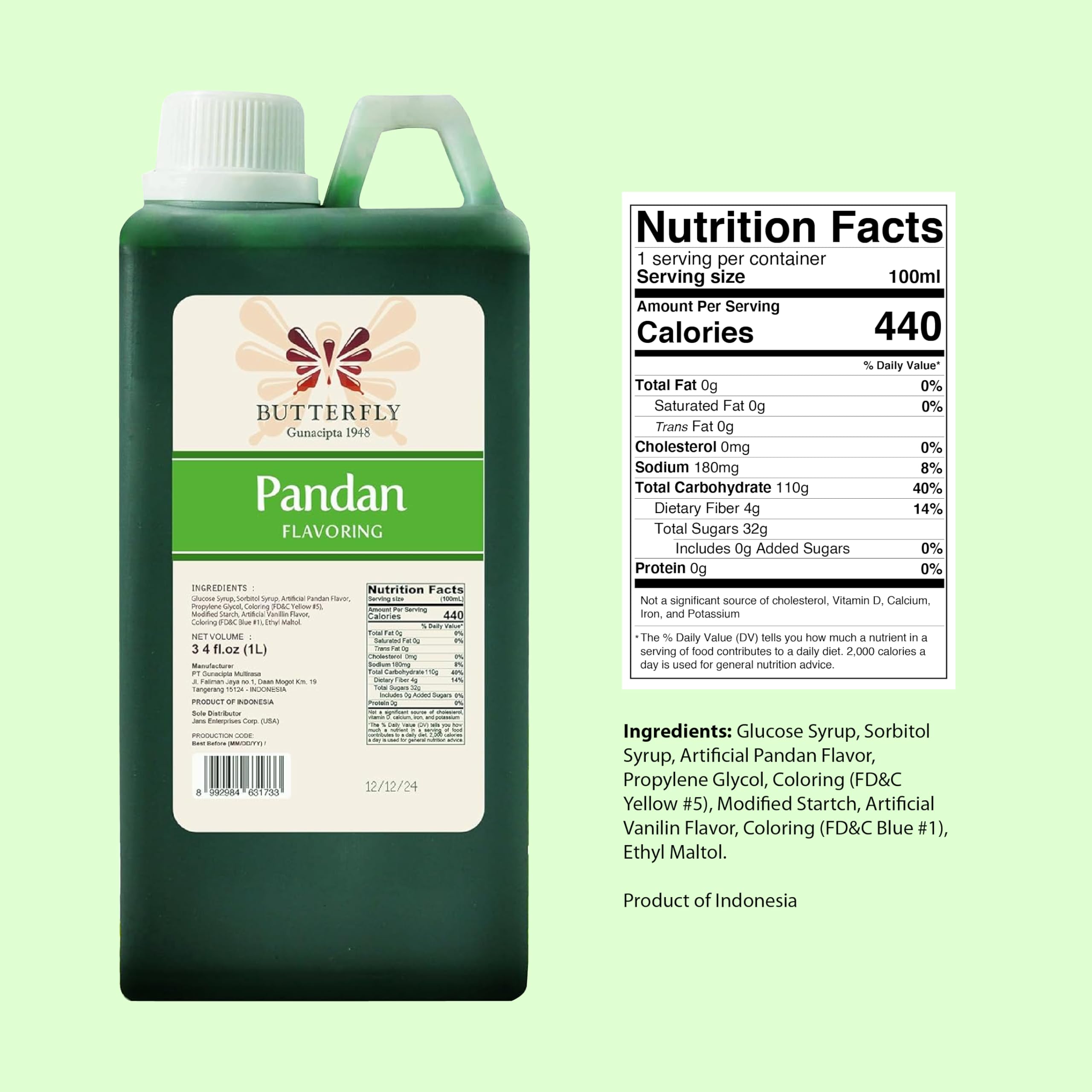Butterfly Pandan flavoring pour captures a steady stream for beverages.