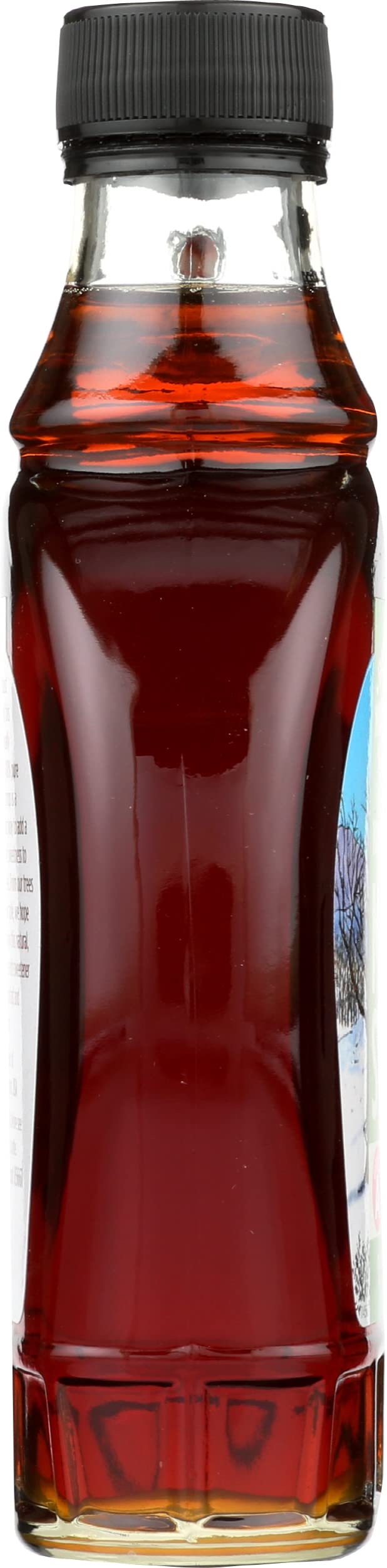 Butternut Mountain Farm Robust Dark Maple Syrup beside a stack of French toast.