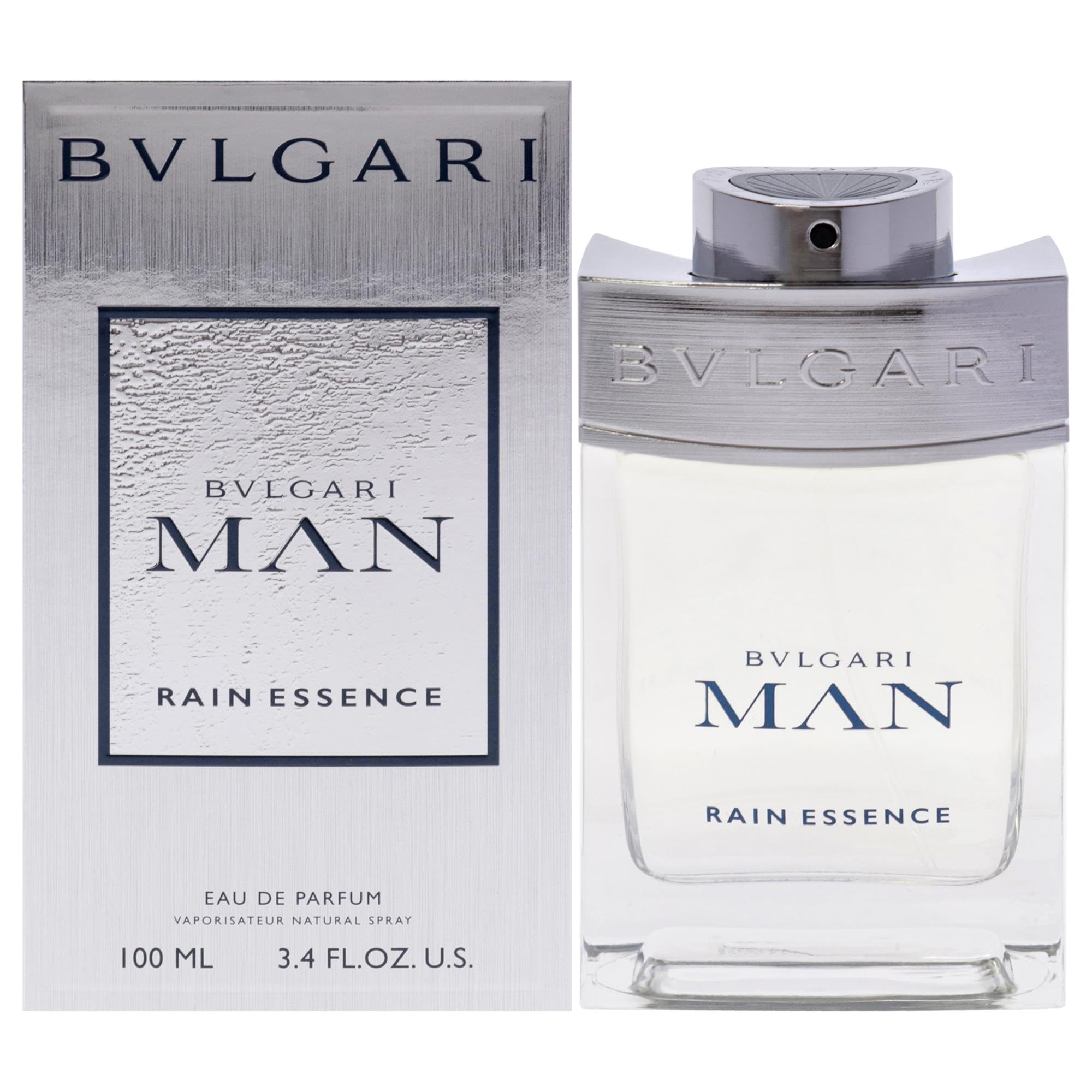 BVLGARI Man Rain Essence bottle captures a rain-kissed scent for daily refinement.