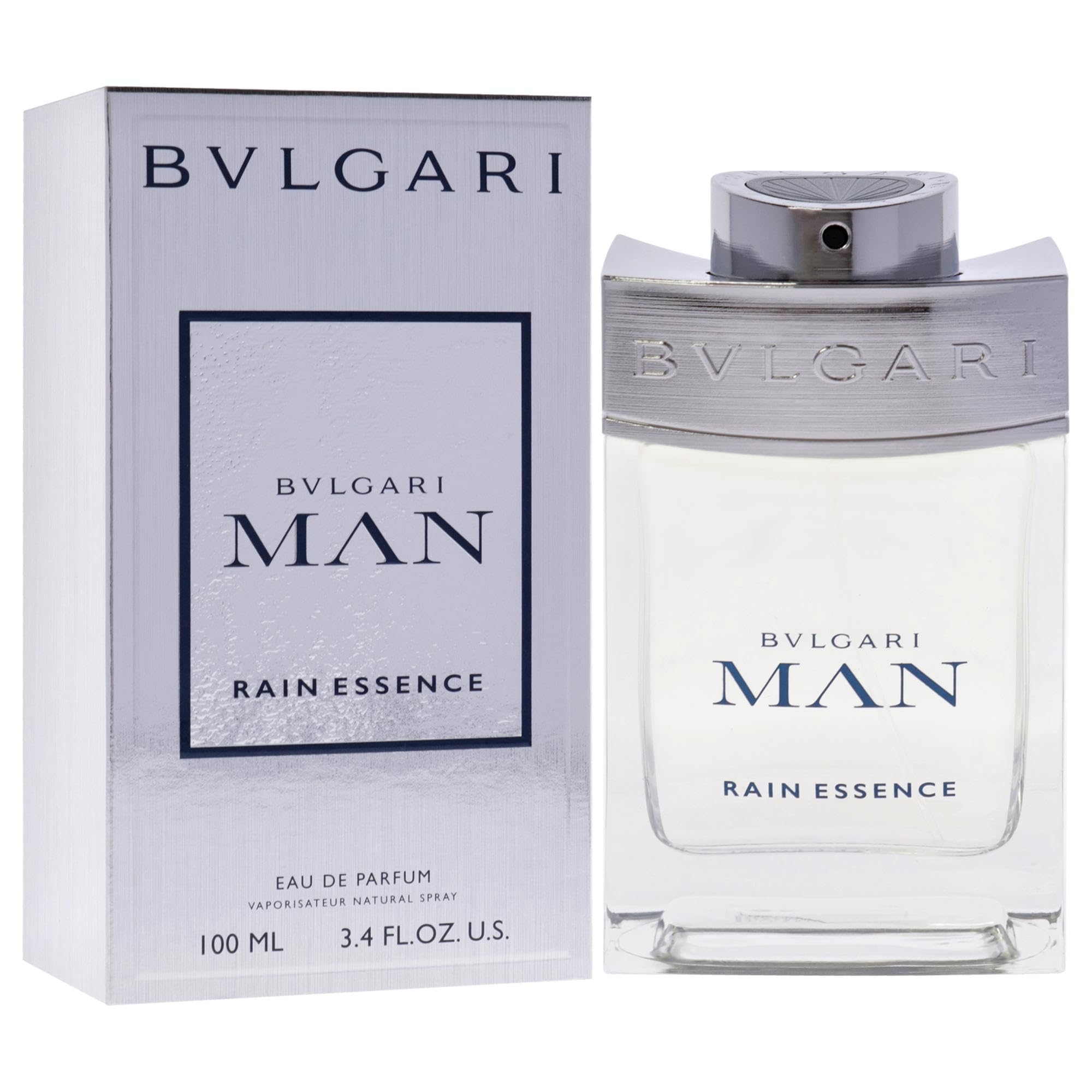 BVLGARI Man Rain Essence spray application suggests easy, even dispersion.