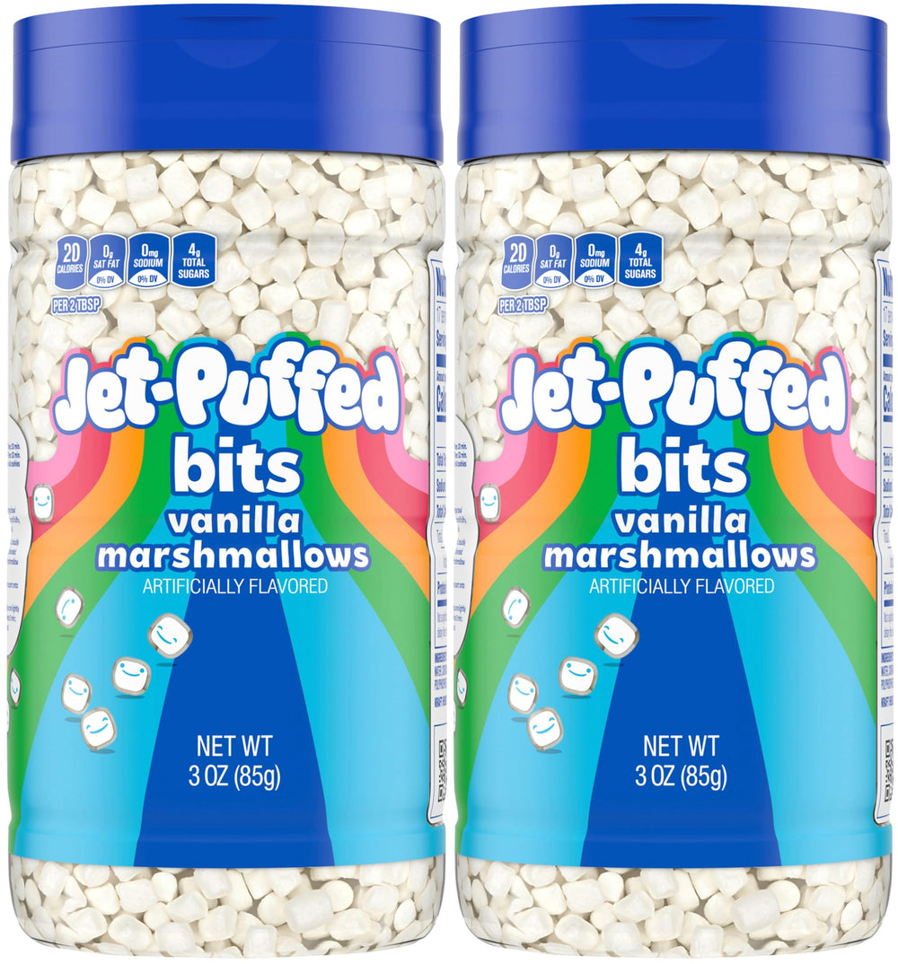 By The Cup Kraft Jet-Puffed Mallow Bits vanilla pack front shows two-pack convenience for fresh snacking