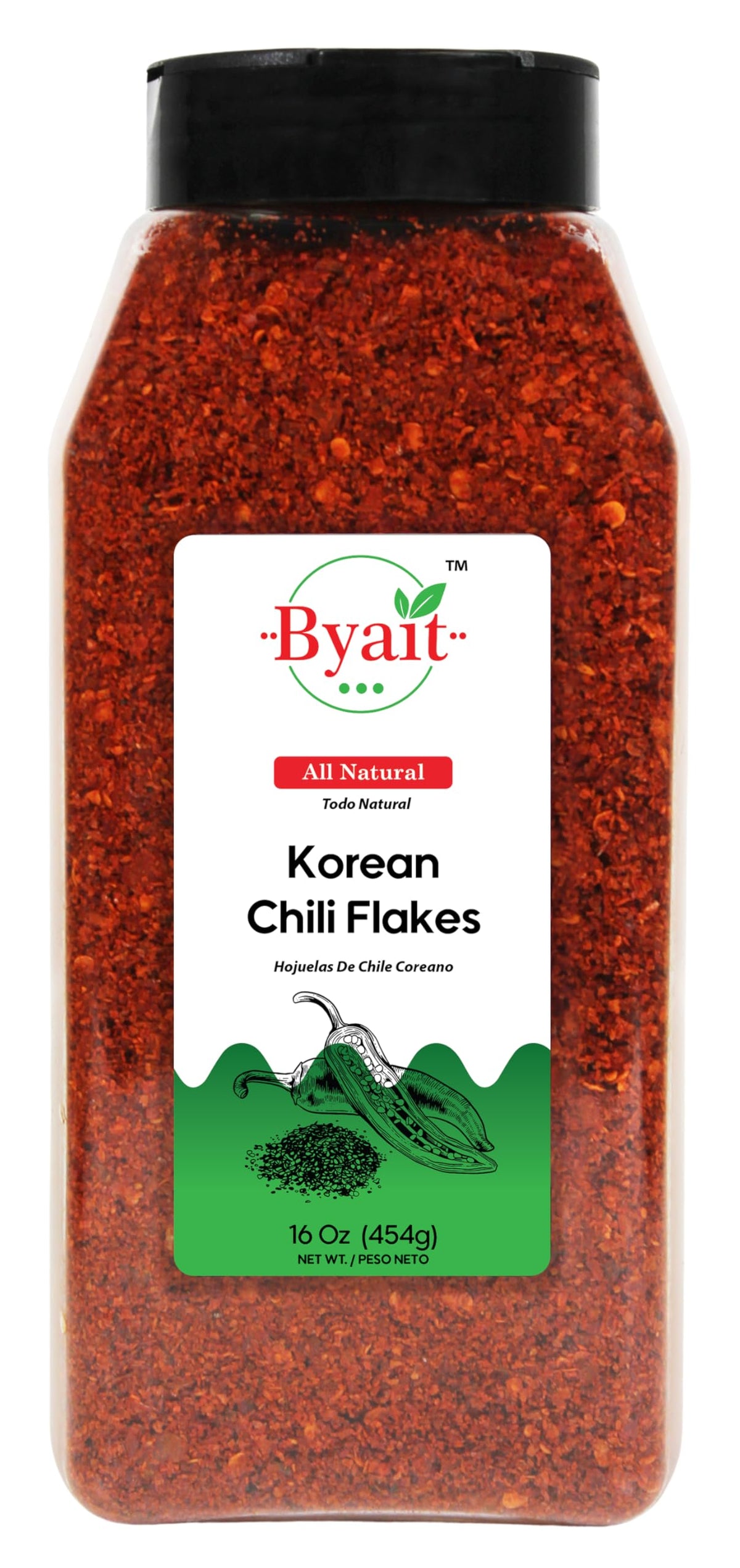 Byait Gochugaru chili flakes in 16 oz pack for authentic Korean flavor
