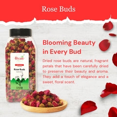 Byait rose buds tea infusion setup demonstrates elegant preparation and aroma.