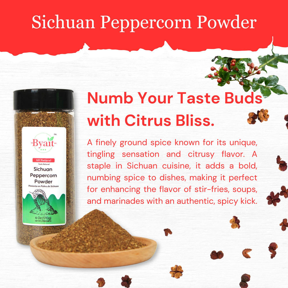 Byait six-ounce Sichuan peppercorn powder canister ready for cooking.
