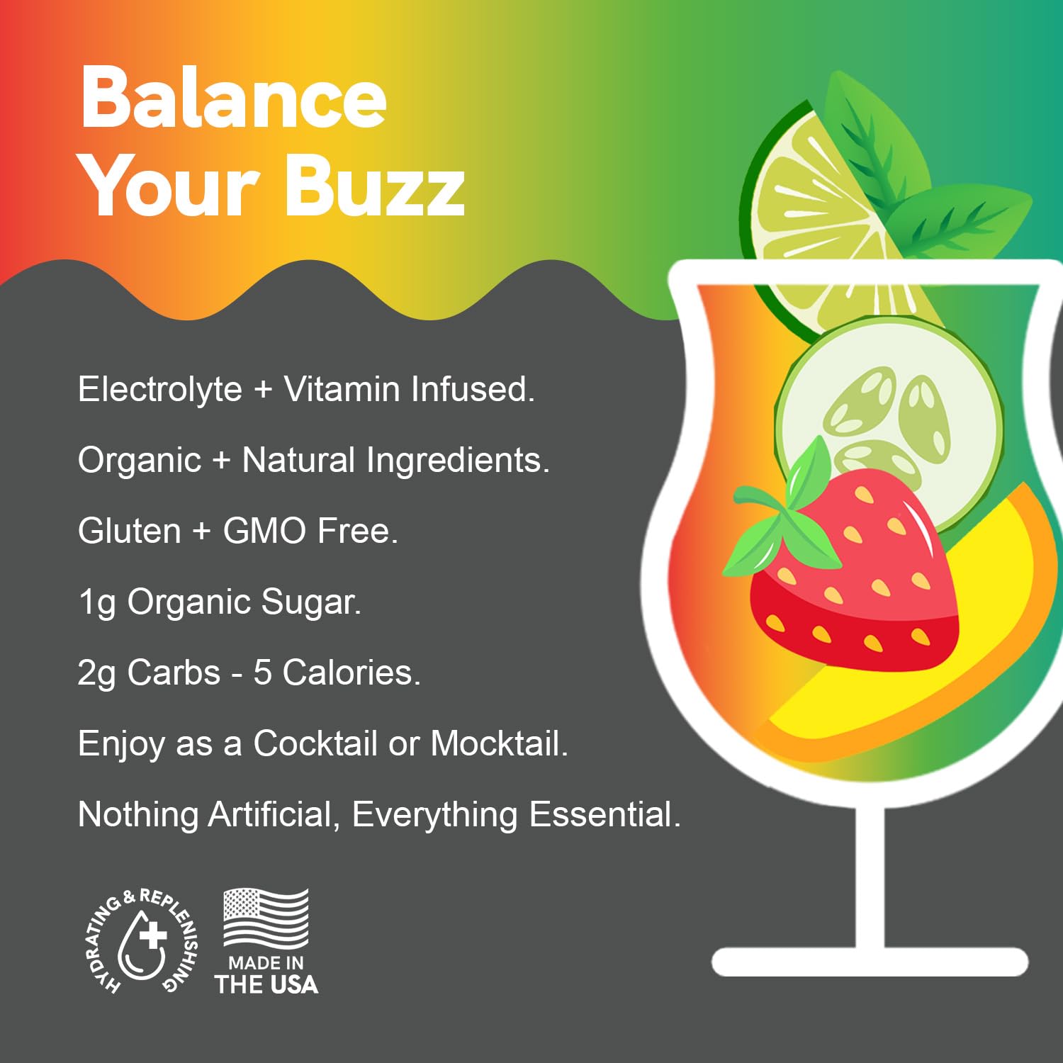 BYB Mixers cucumber mint martini highlights refreshing aroma and gluten-free ingredients.