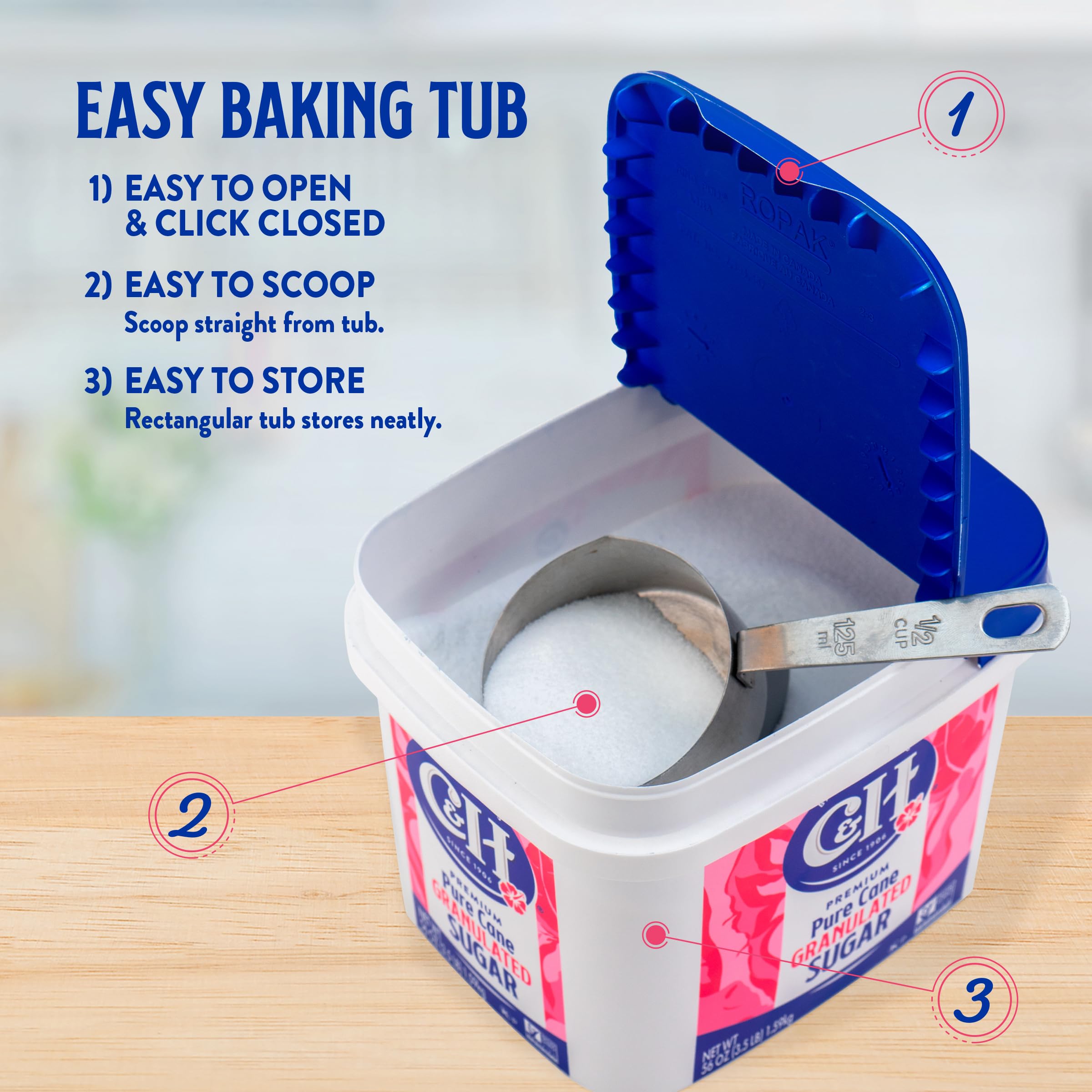 C&H Easy-Baking Tub stackable design saves pantry space