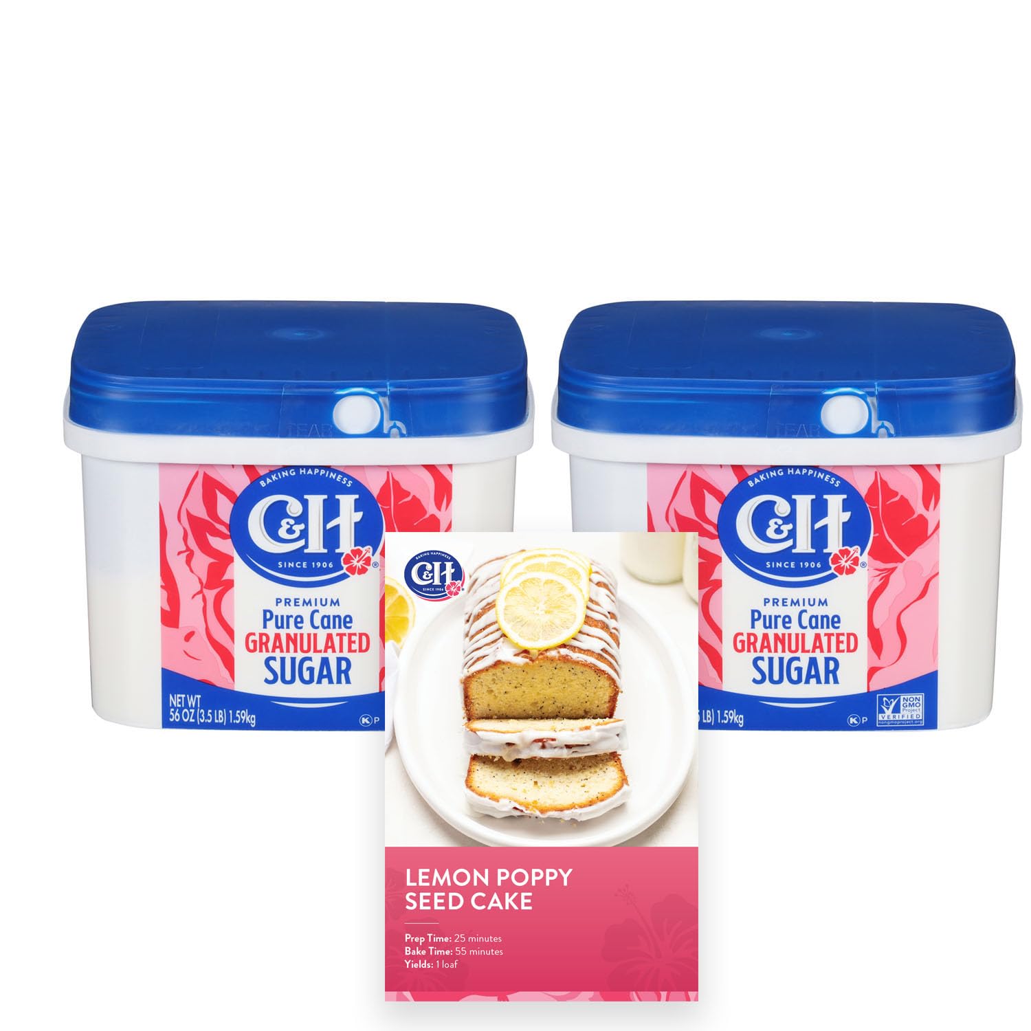 C&H granulated sugar Easy-Baking Tub top view shows quick scooping