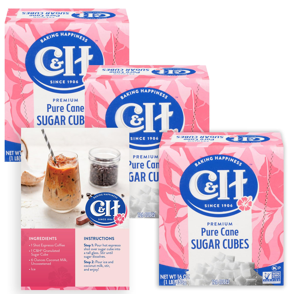 C&H Premium Cane Sugar Cubes in a box, convenient sweetness for coffee