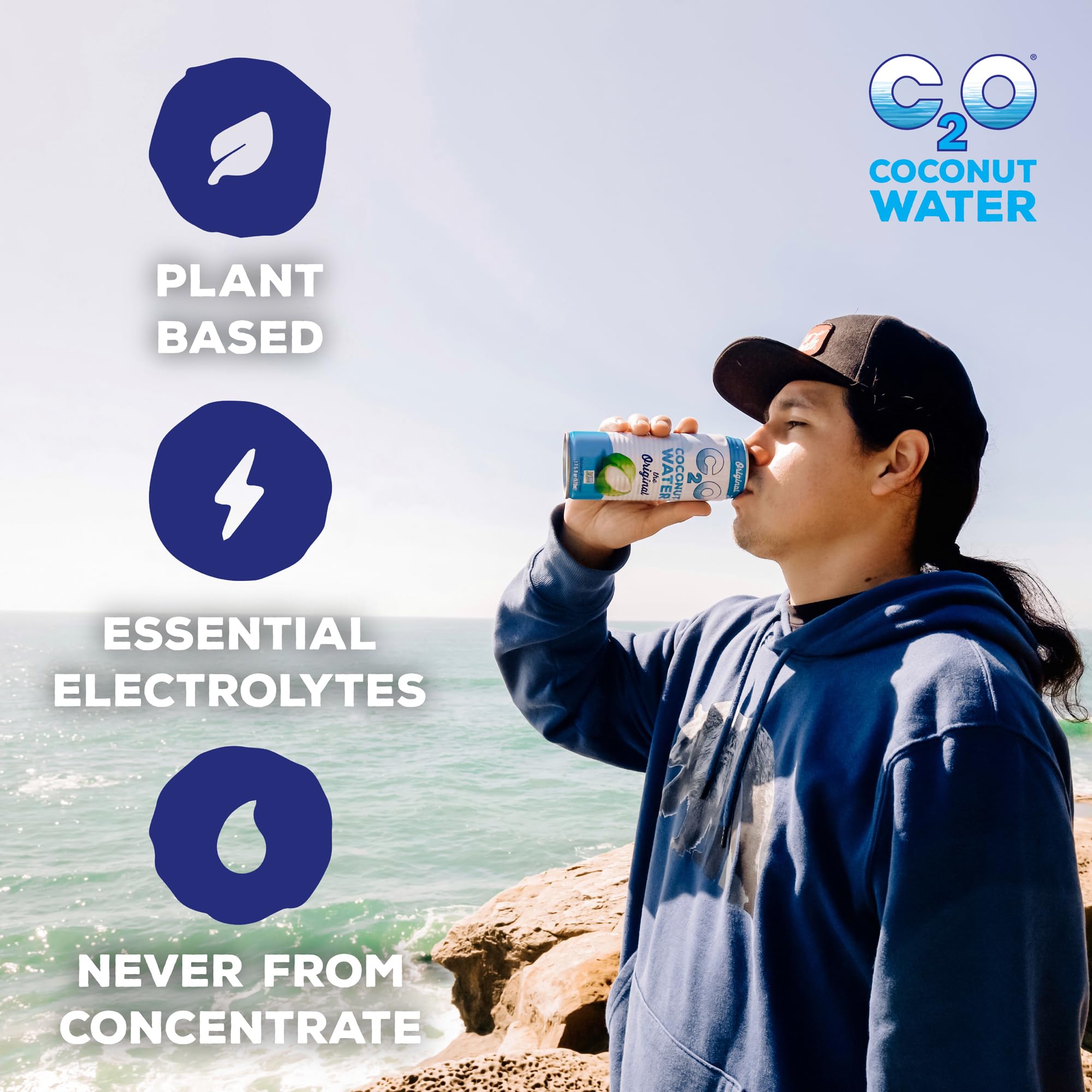 C2O coconut water in a cooler scene highlighting hydration.