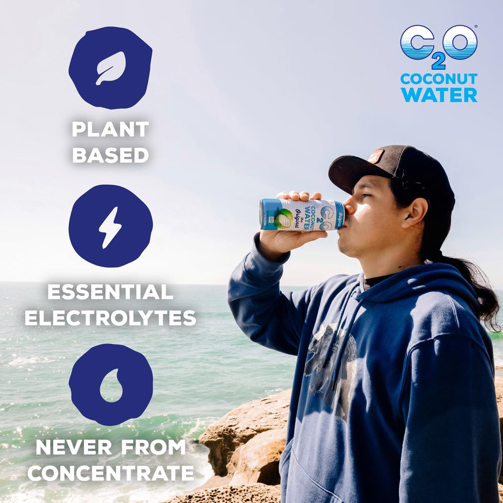 C2O coconut water in a cooler scene highlighting hydration.