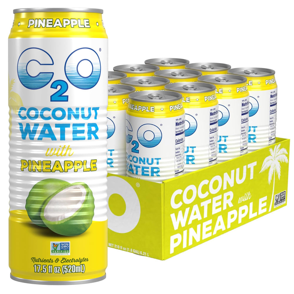 C2O coconut water pineapple 12-pack can for refreshing hydration without concentrate