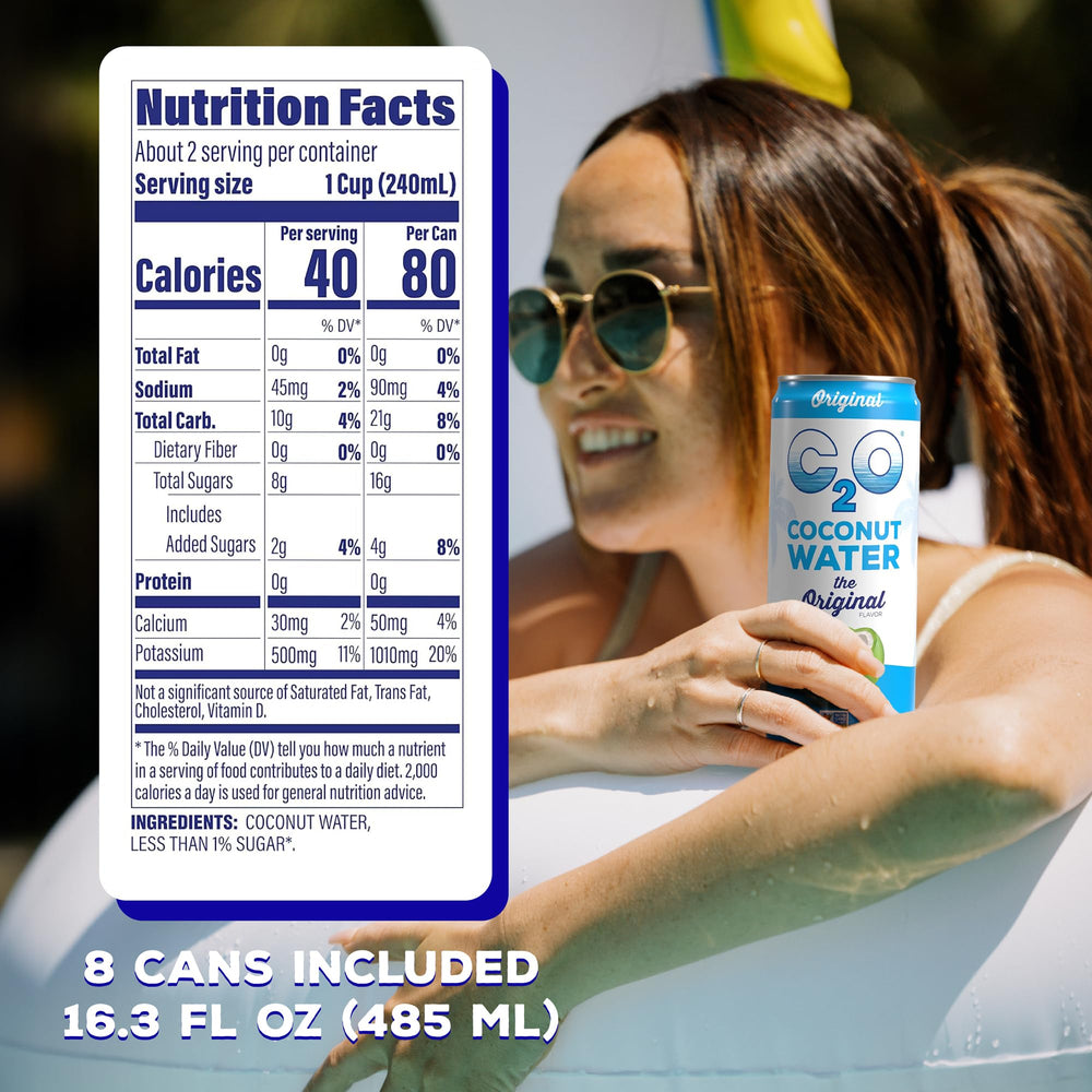 C2O coconut water pour showing refreshing hydration and real flavor.
