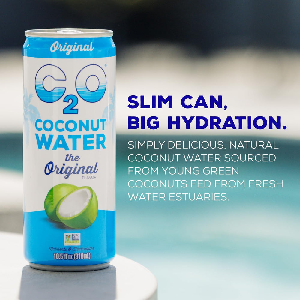 C2O Original coconut water can pour, smooth hydration anytime, anywhere.