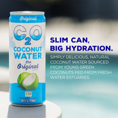 C2O Original coconut water can pour, smooth hydration anytime, anywhere.