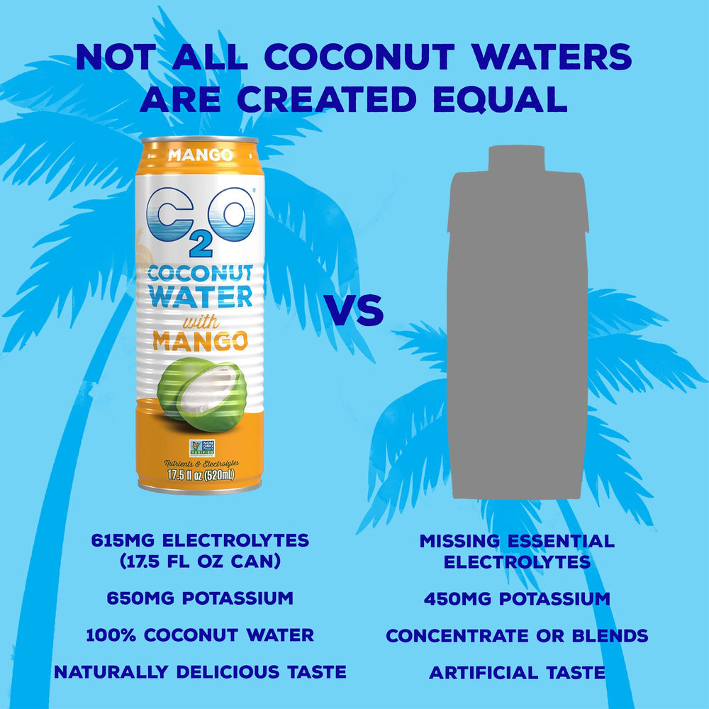 C2O Mango Coconut Water product on display signals convenient on-the-go hydration.