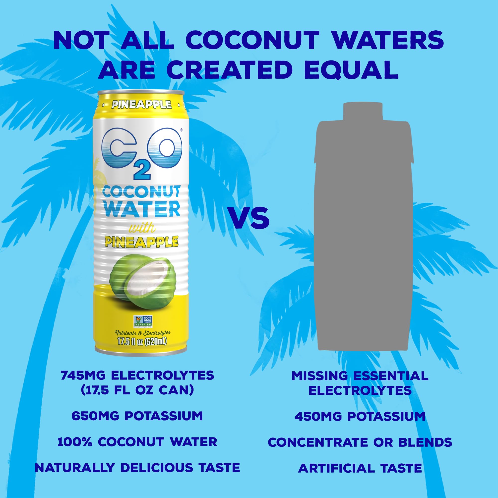 C2O pineapple coconut water splash in glass highlighting natural flavor
