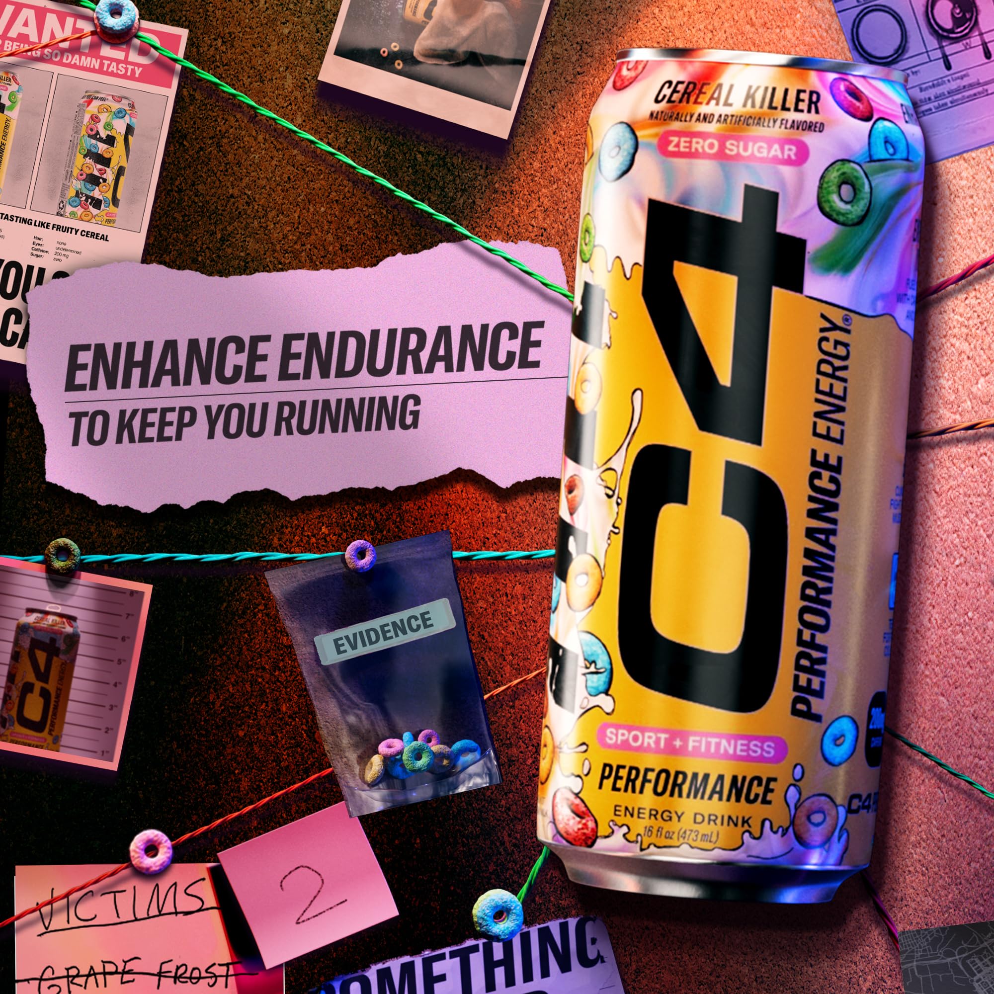 C4 Energy Cereal Killer fruity cereal flavor graphic on the label.