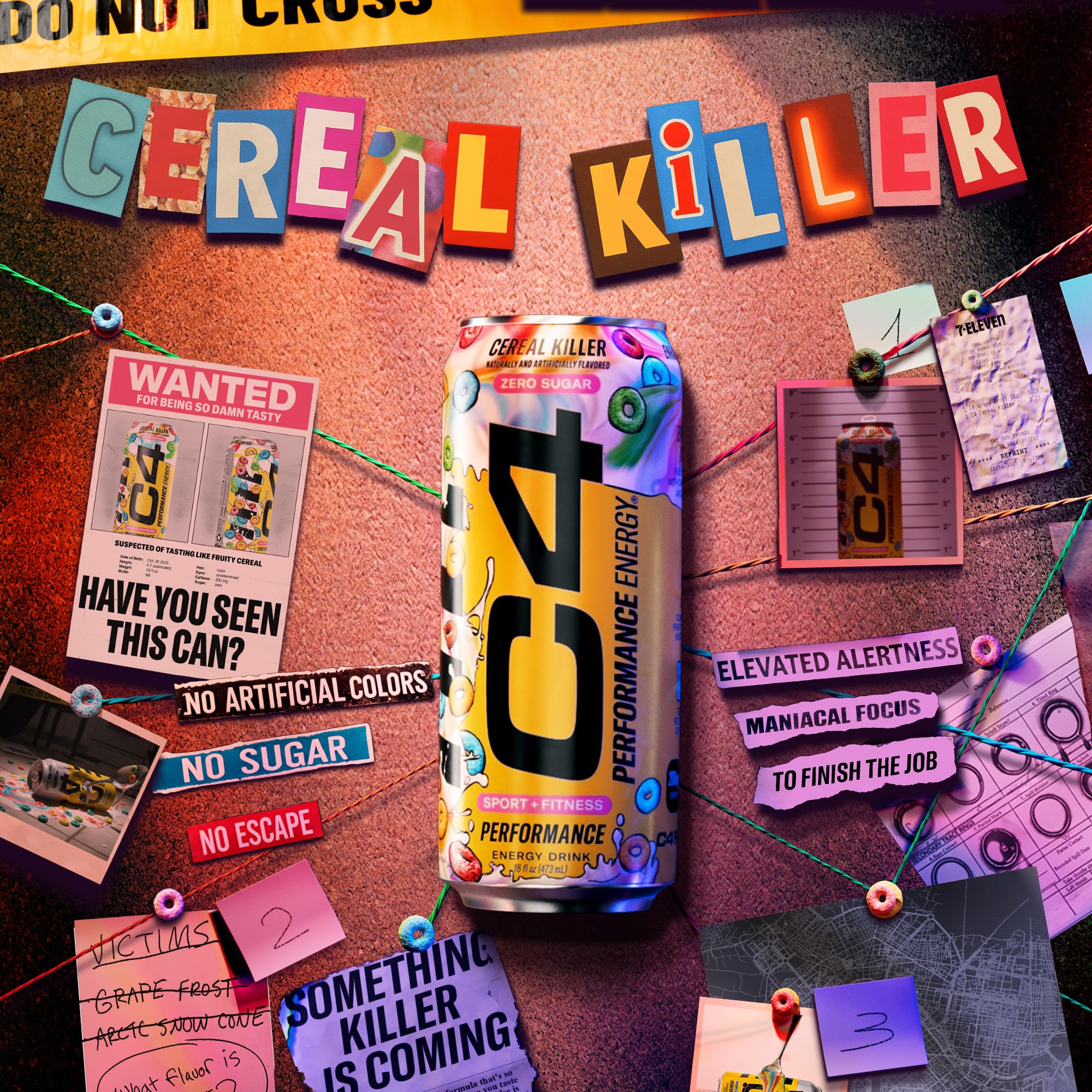 C4 Energy Cereal Killer close-up of promotional pack for grab-and-go energy.