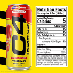 C4 Energy Cherry can side graphic highlights sugar-free formula for clean energy