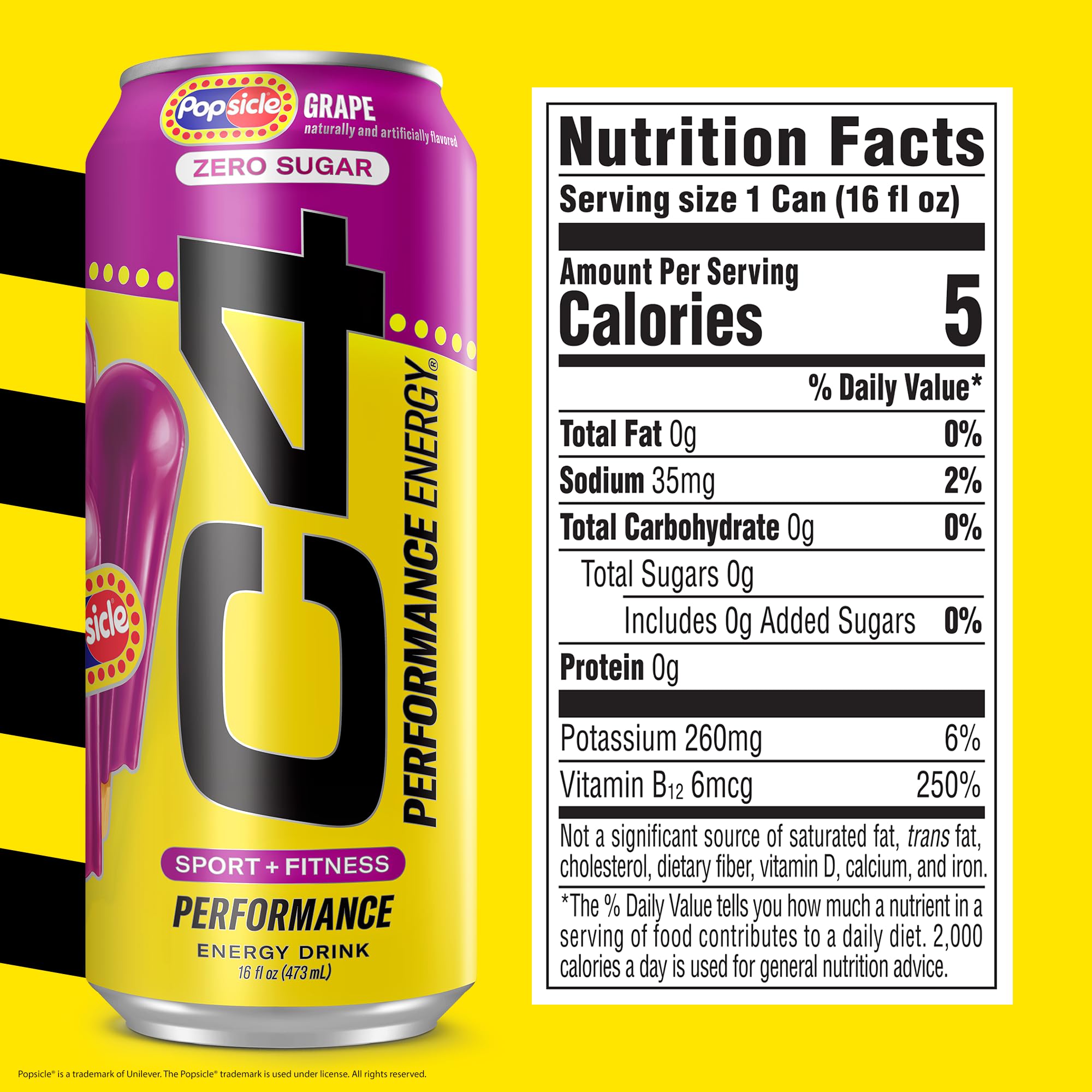 C4 Energy Drink Grape Popsicle can with vibrant label signaling clean energy.