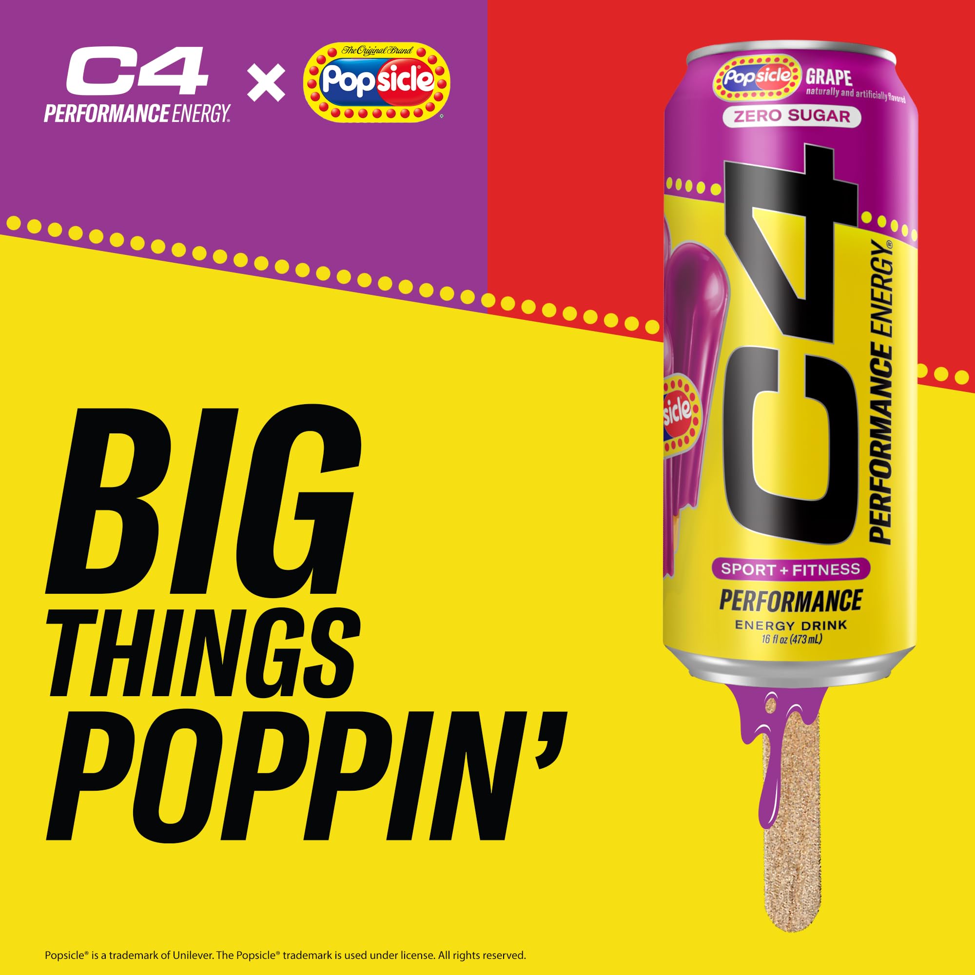Ingredients close-up on C4 Energy Drink Grape Popsicle bottle for informed choice.