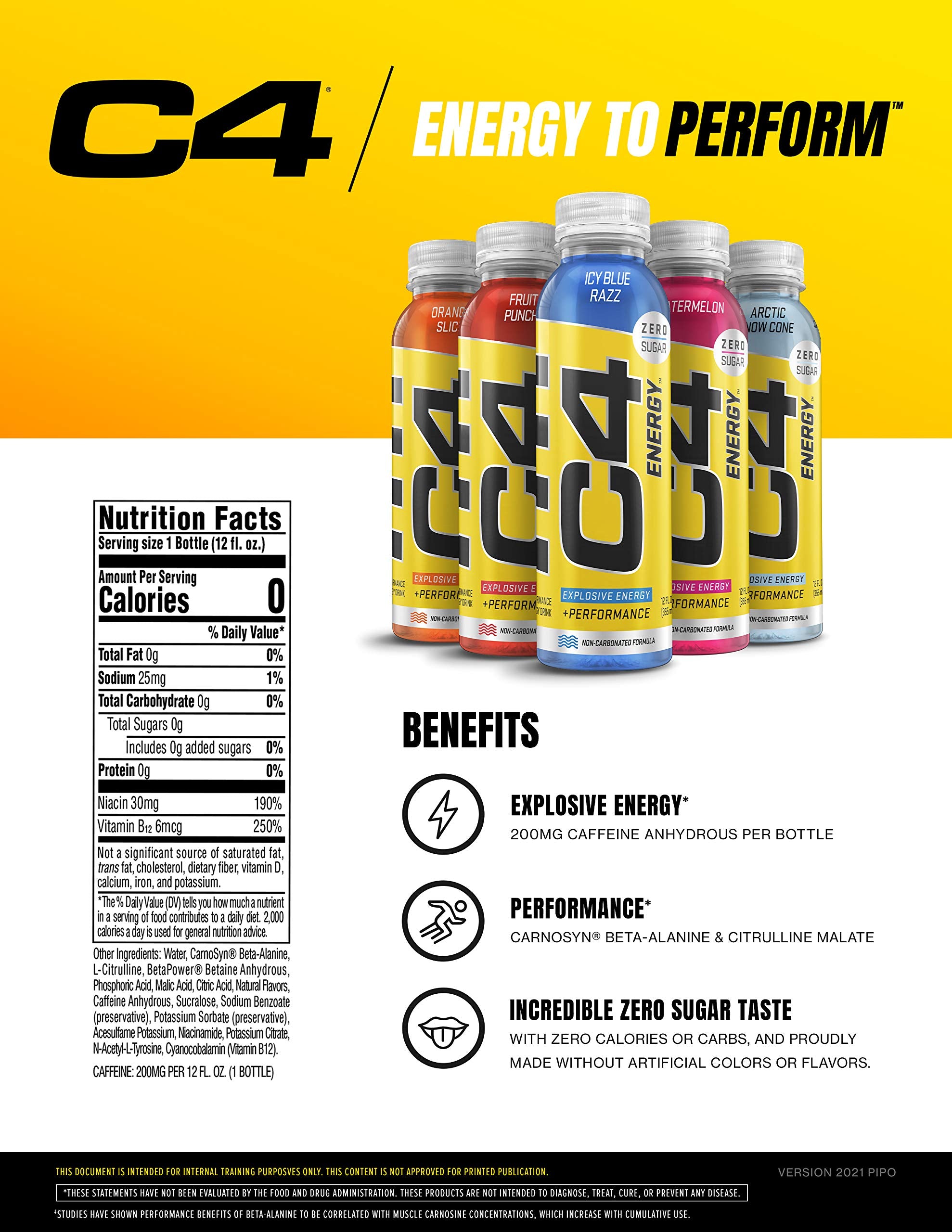 C4 Energy Fruit Punch can back label highlights easy dosing.