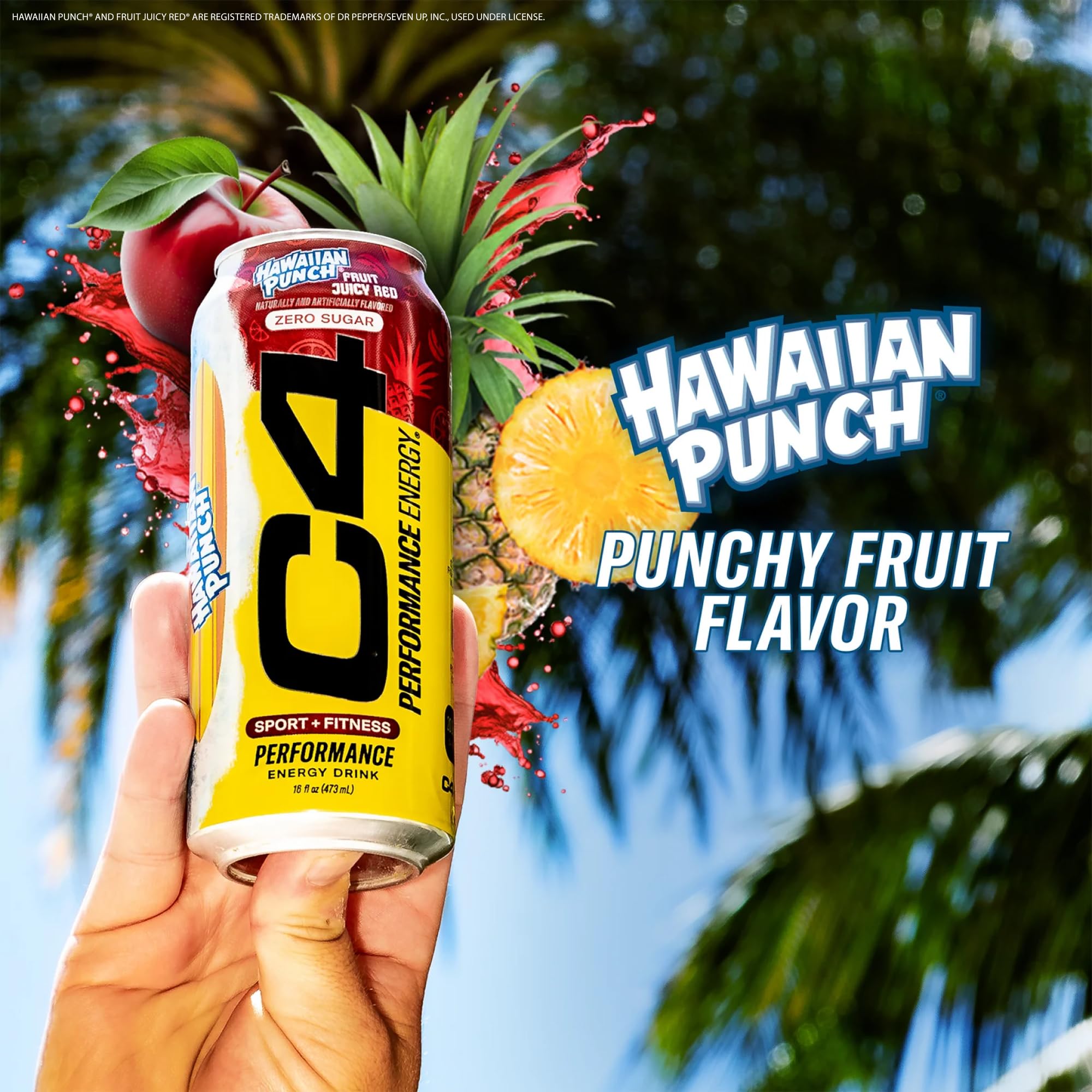 C4 Energy Hawaiian Punch can emphasizes no artificial colors or dyes.