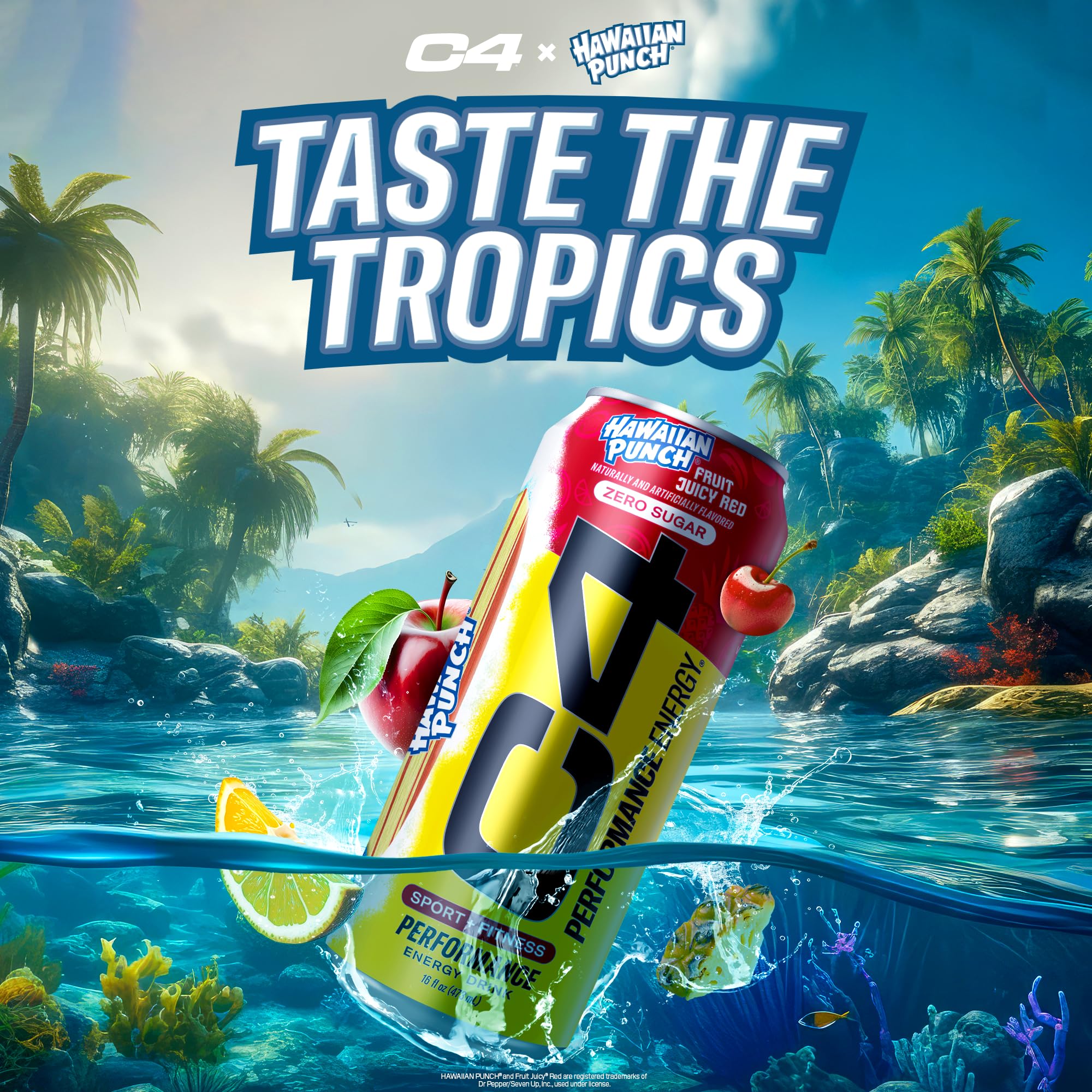 C4 Energy brand logo on the Hawaiian Punch can.
