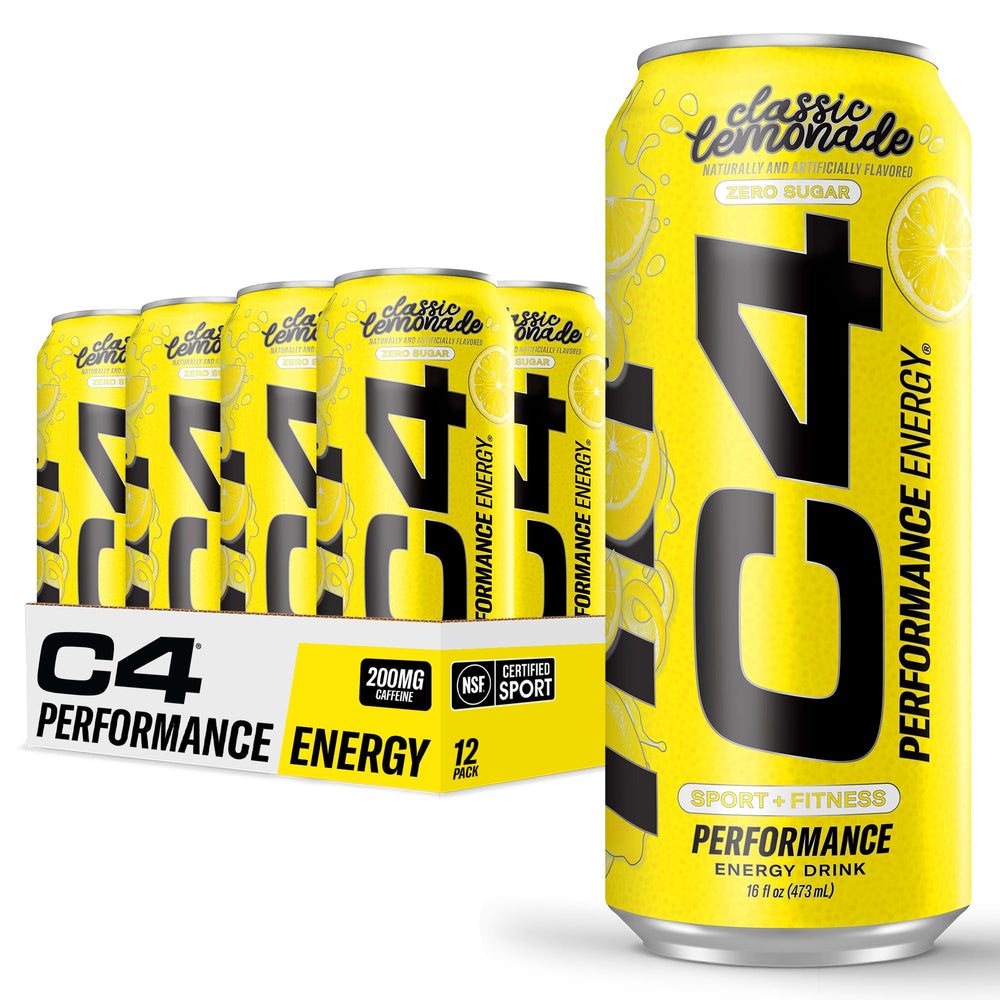 C4 Energy Lemonade Limited Edition can with refreshing lemon flavor and zero sugar.
