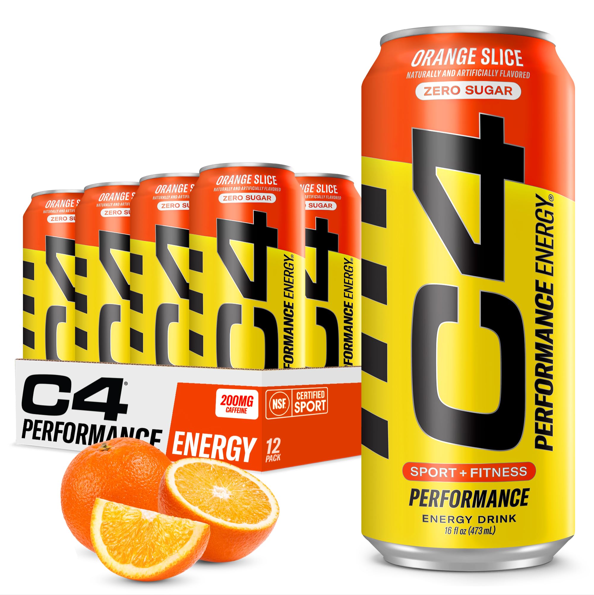 C4 Energy Orange Slice can front view, bold flavor ideal for pre-workout energy.