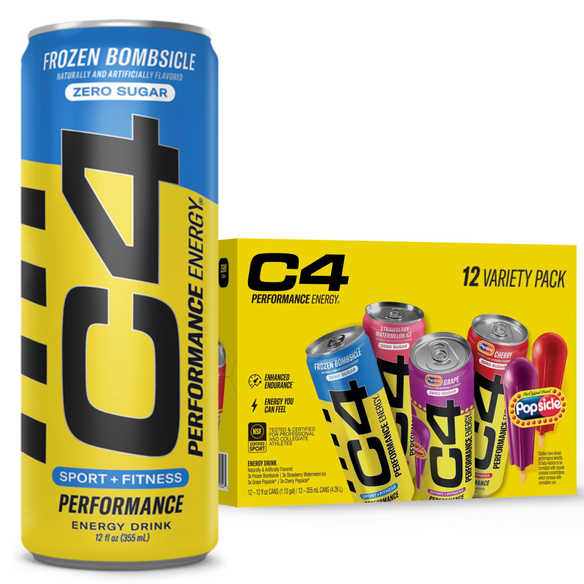 C4 Energy Popsicle pack front showcasing four sugar-free flavors for workouts