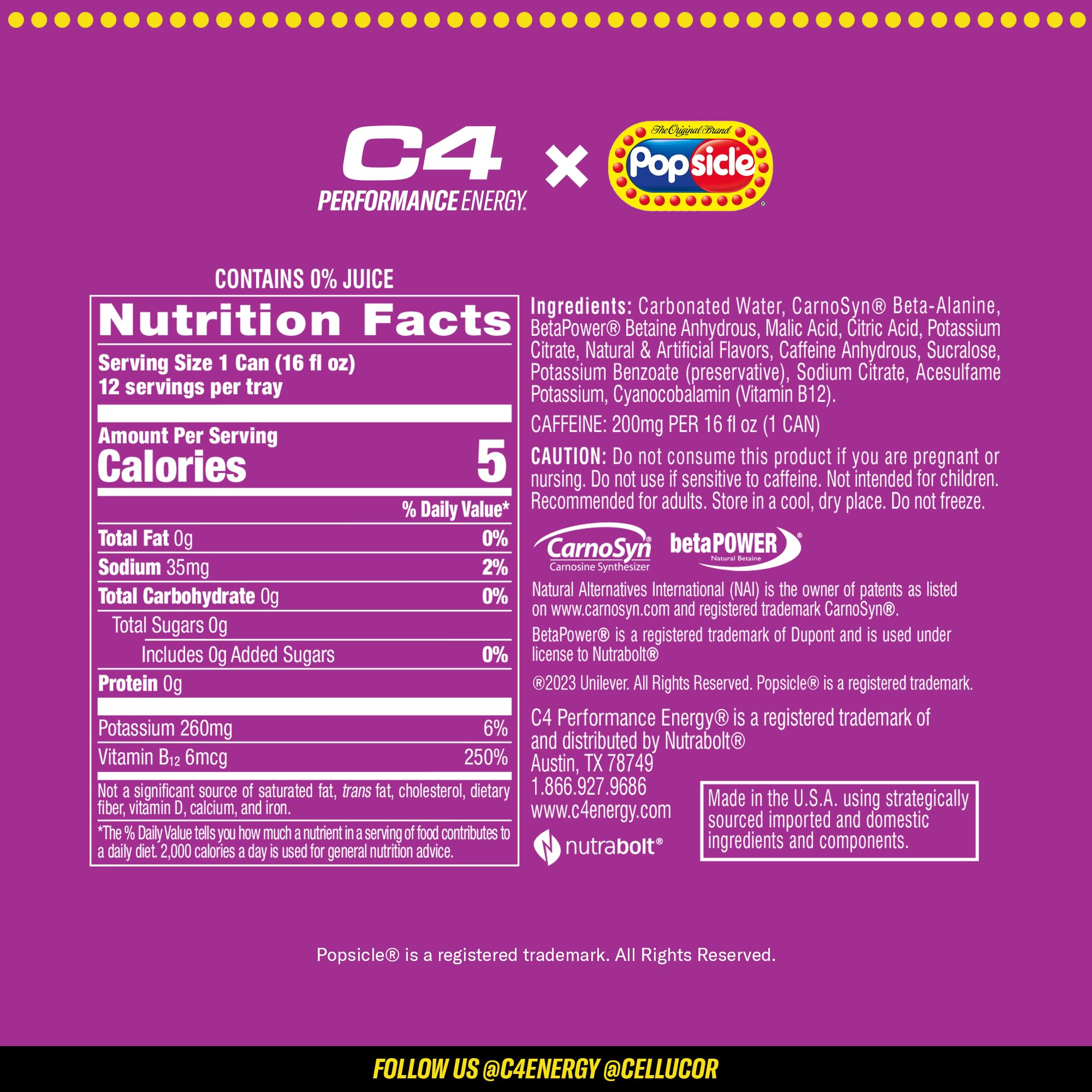 C4 Energy Popsicle sugar-free formulation label for easy decision-making.