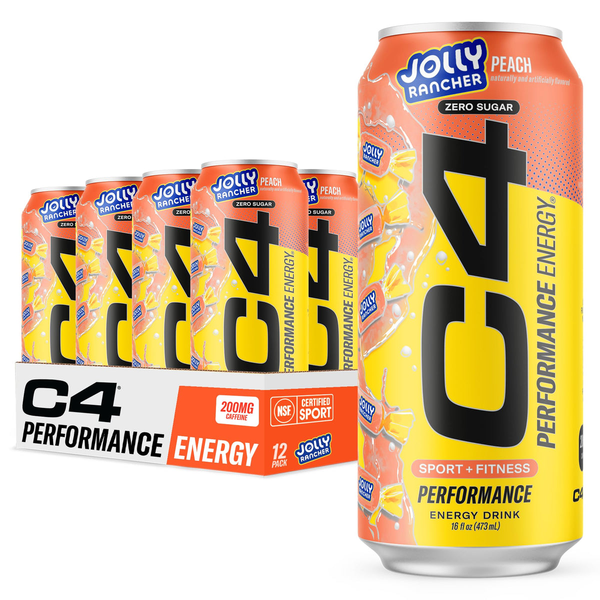 C4 Energy X JOLLY RANCHER Peach can front view for bold energy during workouts