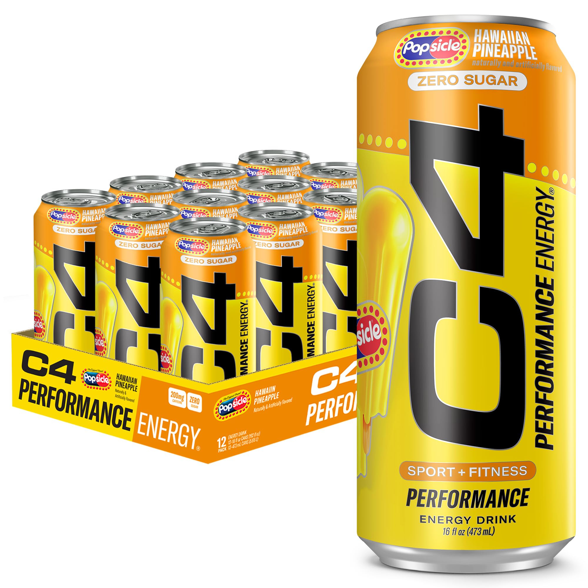 C4 Hawaiian Pineapple Popsicle can with sugar-free pre-workout formula.