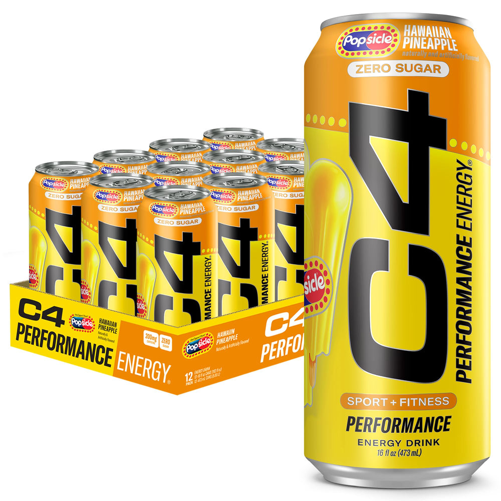 C4 Hawaiian Pineapple Popsicle can with sugar-free pre-workout formula.