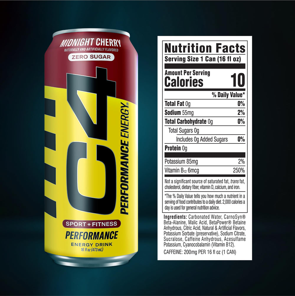 C4 Midnight Cherry energy shot in gym scene ready for training
