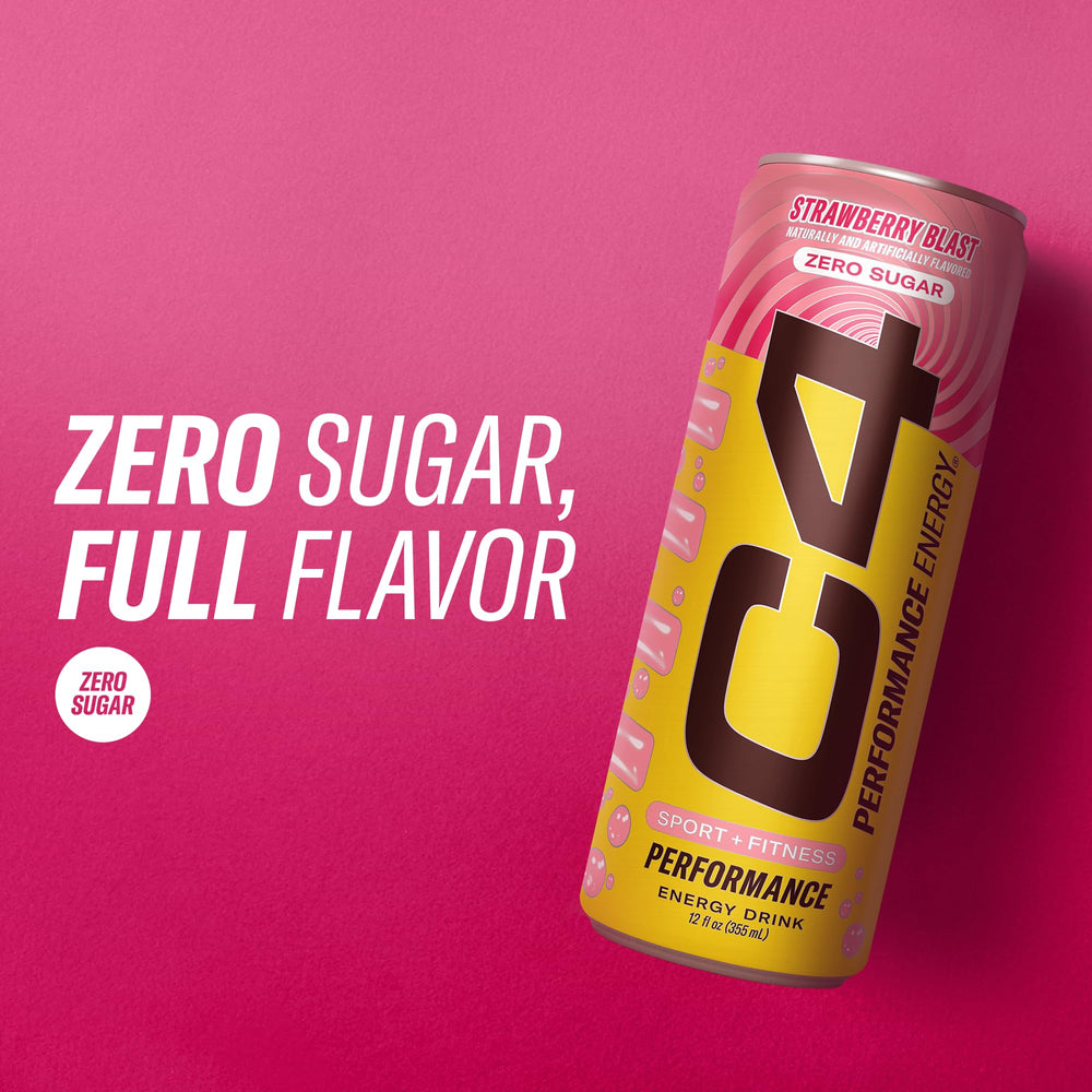 C4 Performance Energy Strawberry Blast can back panel for on-the-go fueling