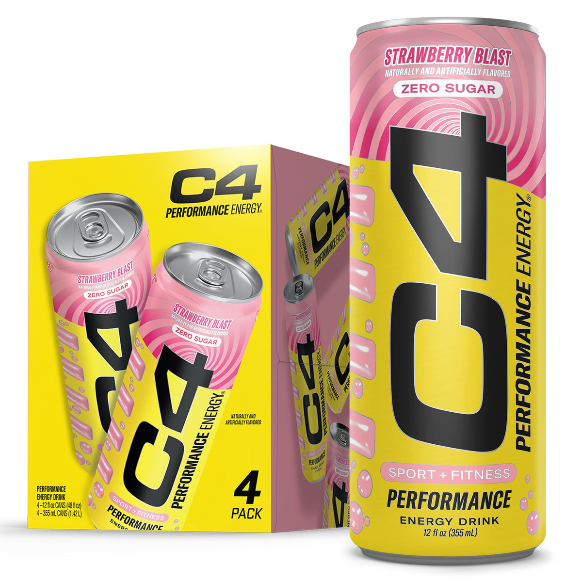 C4 Performance Energy Strawberry Blast can front view for quick energy before workouts