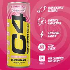 C4 Performance Energy Strawberry Blast ingredients label close-up for beta-alanine and caffeine