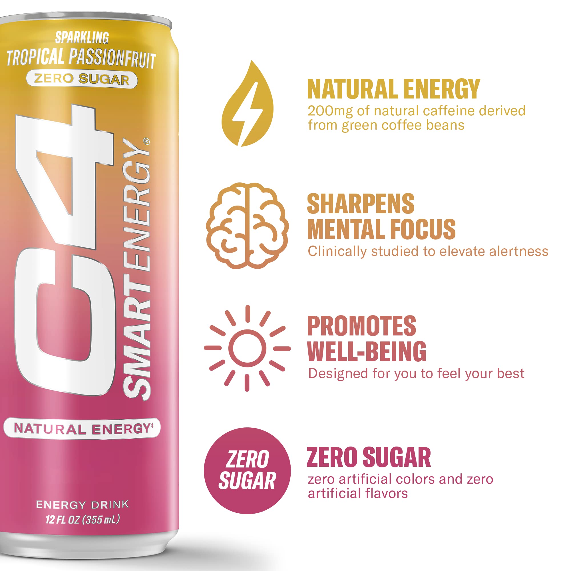 C4 Smart Energy Tropical Passionfruit pour served cold for on-the-go focus