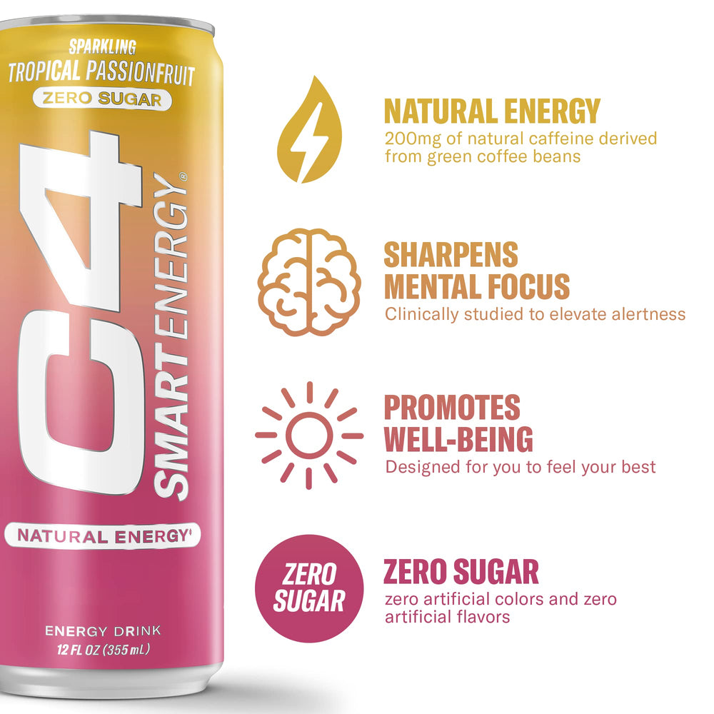 C4 Smart Energy Tropical Passionfruit pour served cold for on-the-go focus