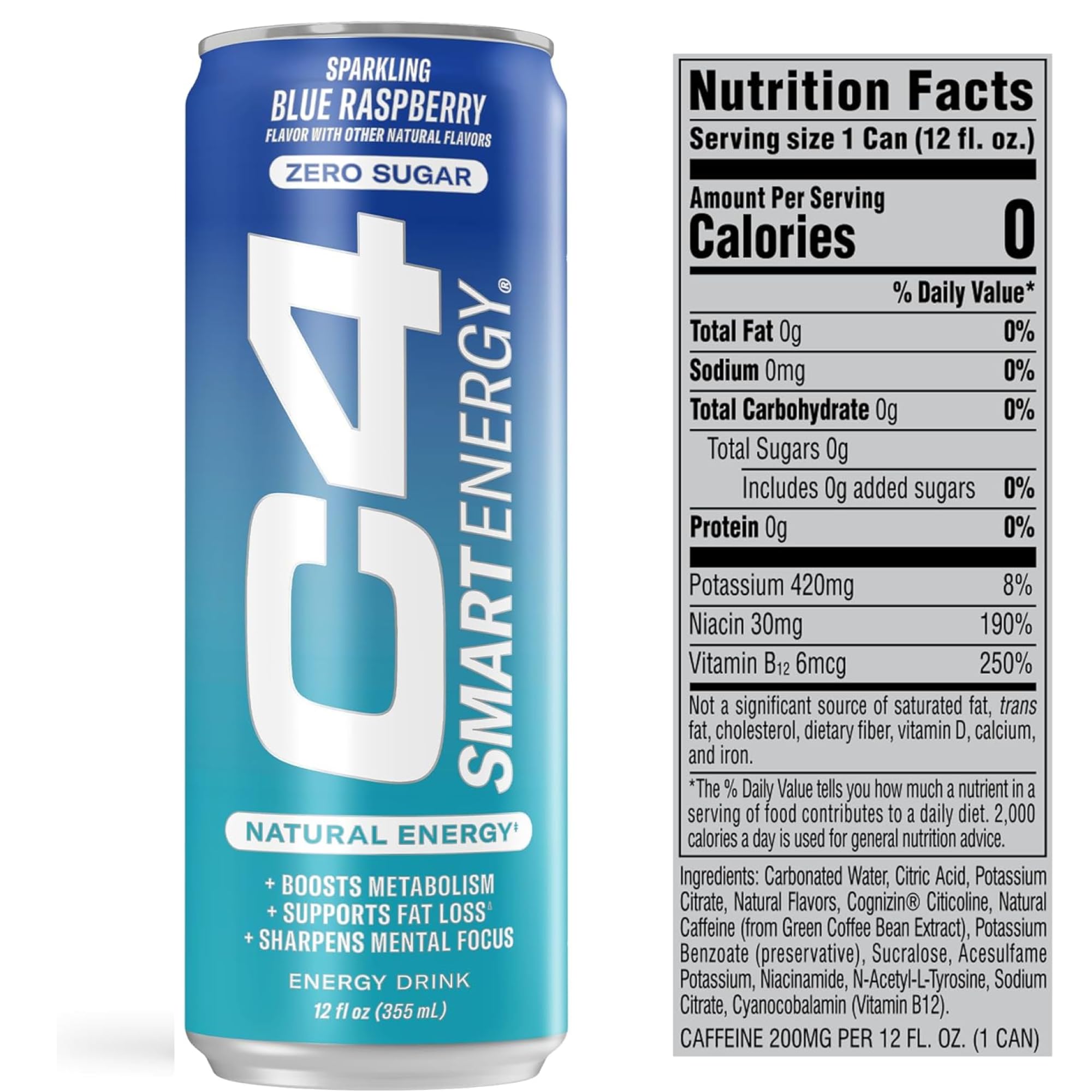 Zero sugar banner on C4 Smart Energy signaling calorie-free energy