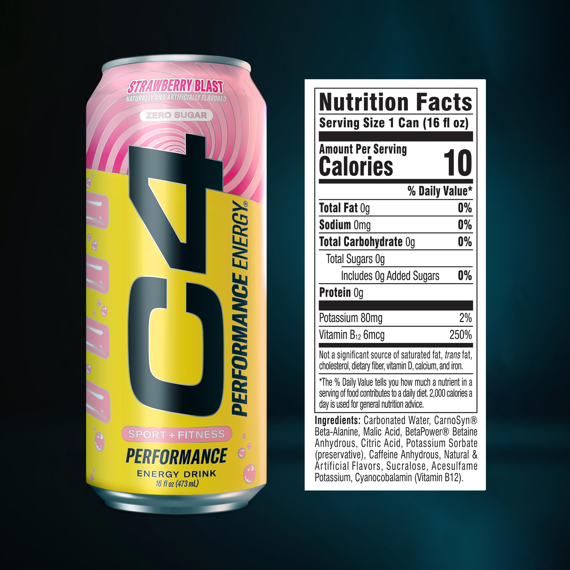 C4 Strawberry Blast ingredients panel highlighting beta-alanine and caffeine