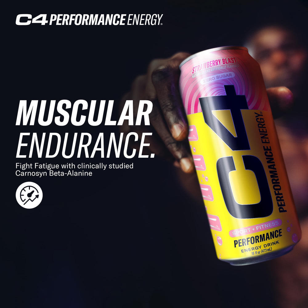 Packaging mockup of C4 Strawberry Blast emphasizing freshness and stability