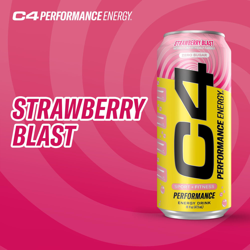 Serving glass of C4 Strawberry Blast prepared for a workout