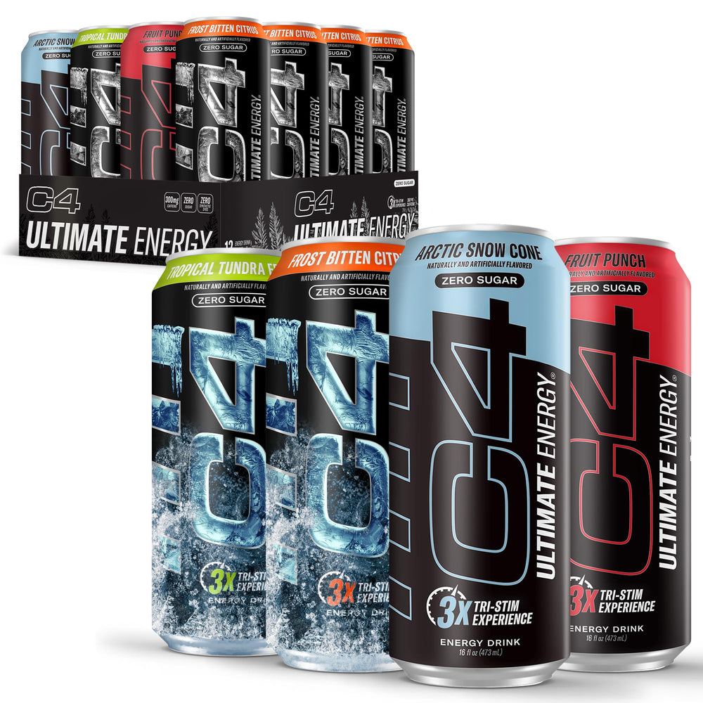 C4 Ultimate Energy can front view highlights sugar-free formula for clean energy.