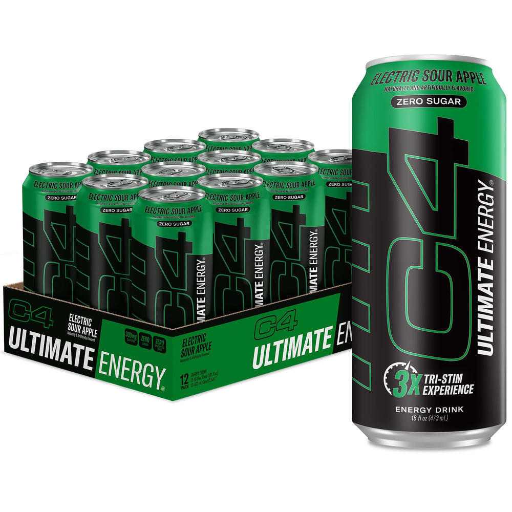 C4 Ultimate Energy can front view highlighting zero sugar and bold flavor