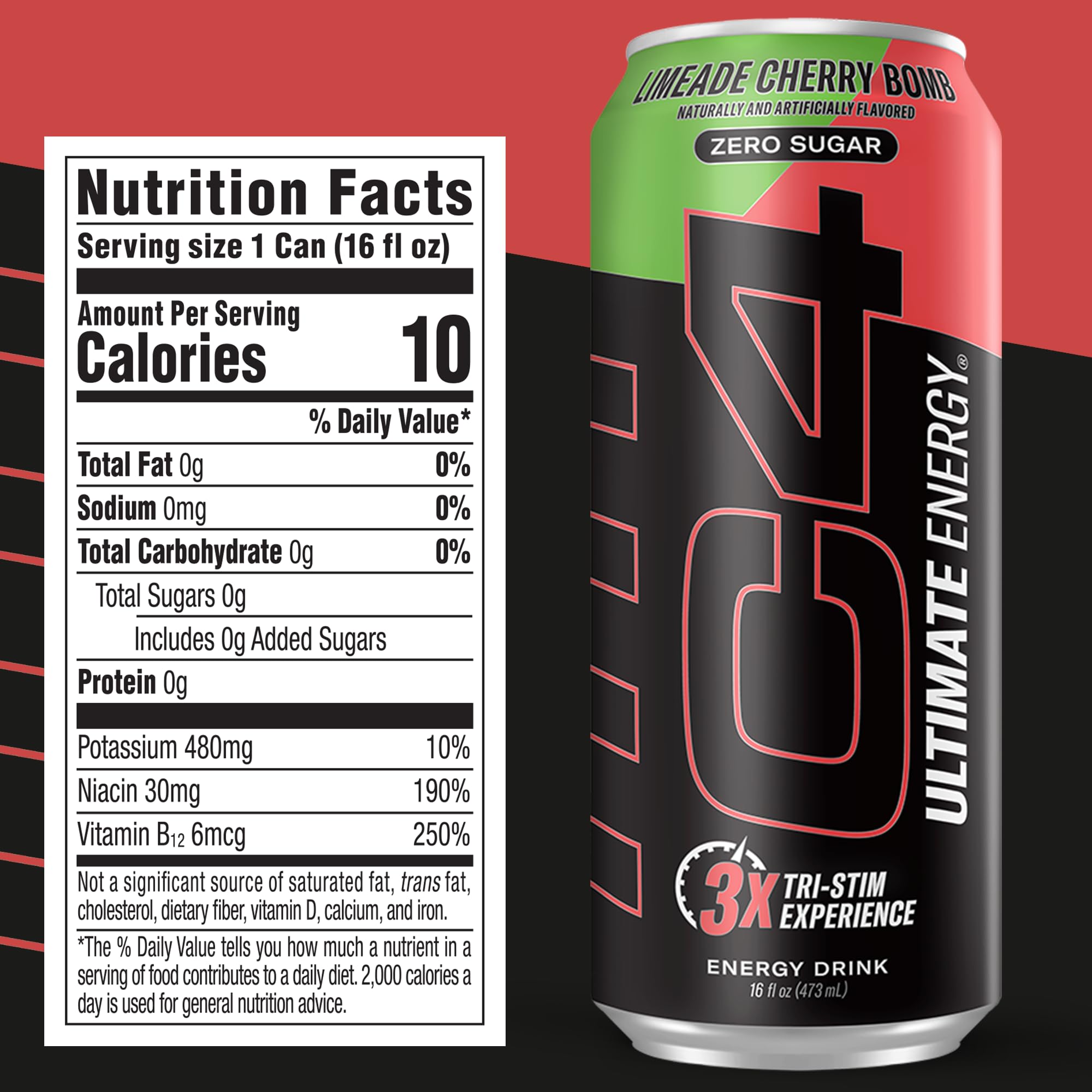 Limeade Cherry Bomb flavor shot visible in can for tasty energy